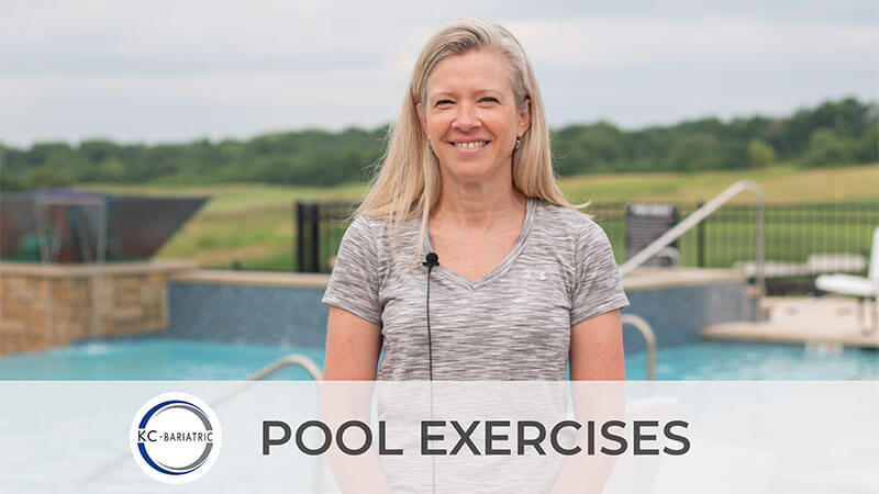 physical therapist smiles at camera during pool exercises for bariatric patients