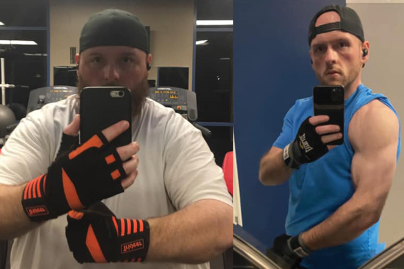 kc bariatric patient pete's before and after photos in his gym
